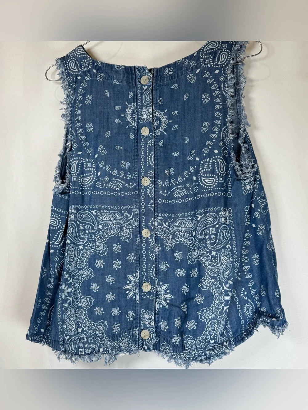 For The Republic Denim Blue Bandana Paisley Print Button Back Boho Tank Top - Picture 4 of 12